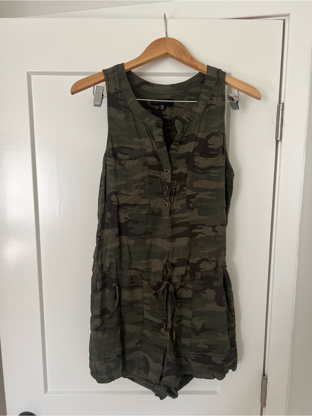 Sanctuary Camo Drawstring Sleeveless Romper - Olive